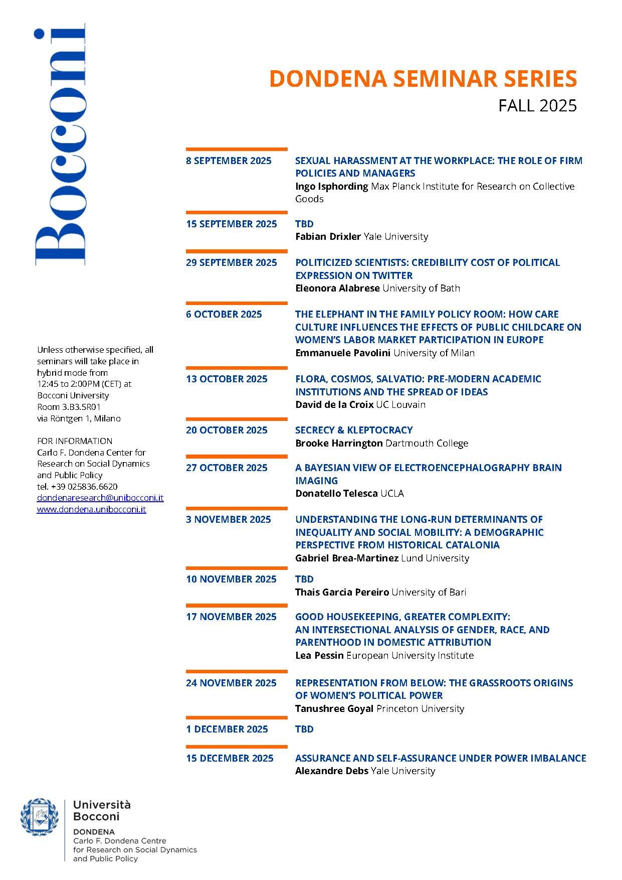 calendar seminari DONDENA FALL 2025