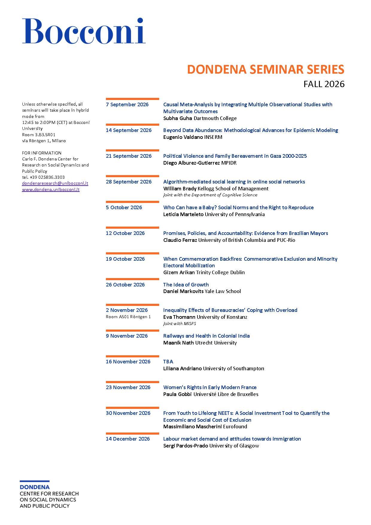 Dondena Seminar Series Fall 2026