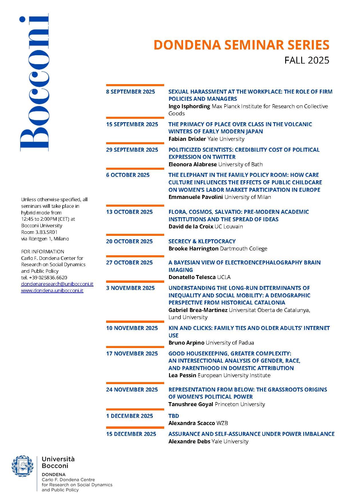 calendar seminari DONDENA FALL 2025