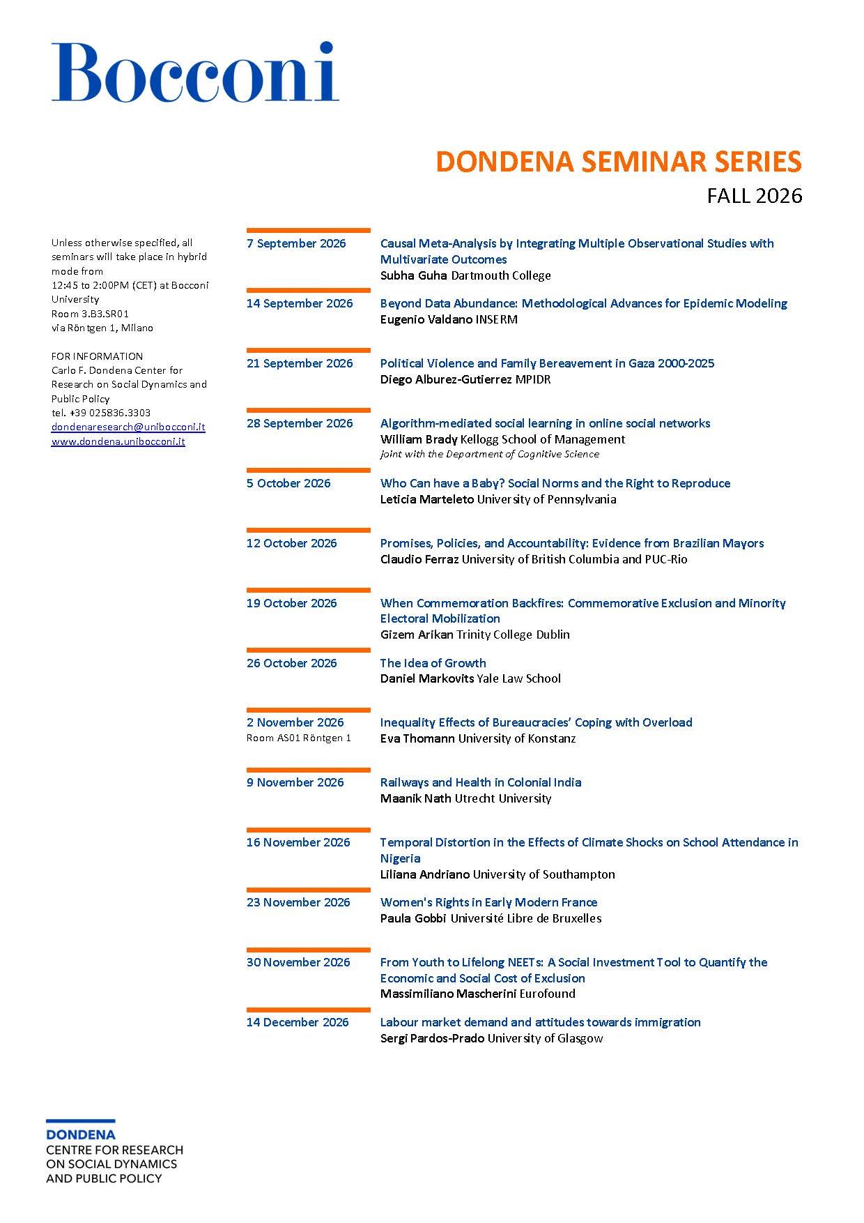 Dondena Seminar Series Fall 2026