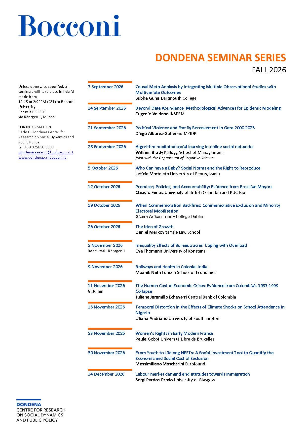 Dondena Seminar Series Fall 2026